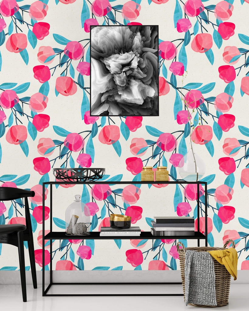 uniQstiQ Floral Cute Pink Flowers Wallpaper Wallpaper
