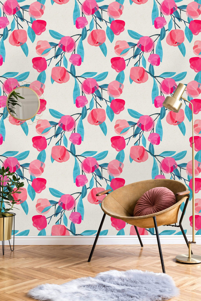 uniQstiQ Floral Cute Pink Flowers Wallpaper Wallpaper