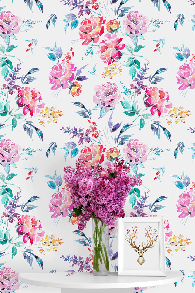 uniQstiQ Floral Cute Watercolor Flowers Mix Wallpaper Wallpaper
