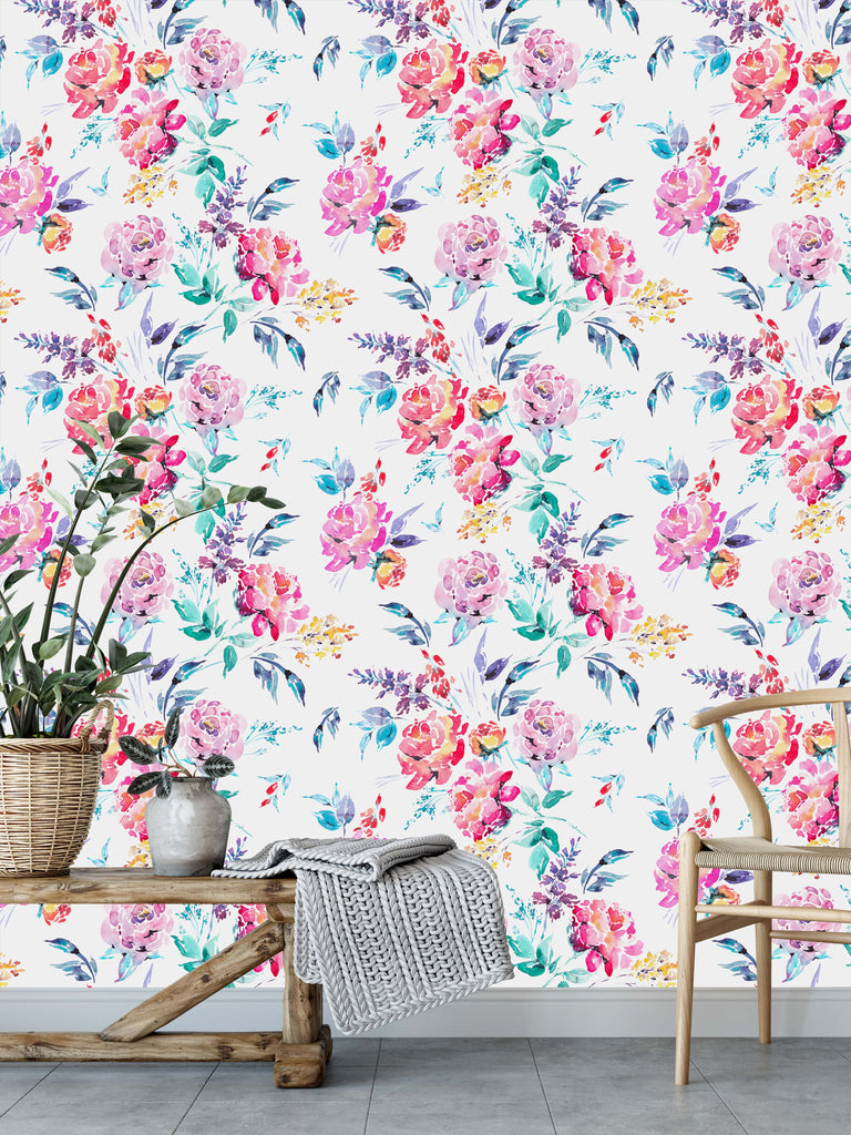 uniQstiQ Floral Cute Watercolor Flowers Mix Wallpaper Wallpaper