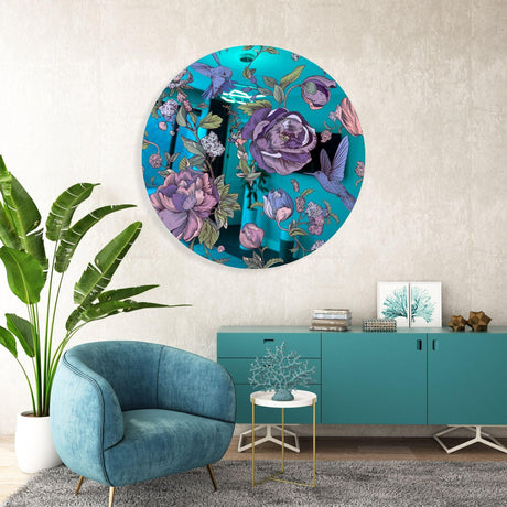 Dark Flowers Mirrored Acrylic Circles Contemporary Home DǸcor Printed acrylic