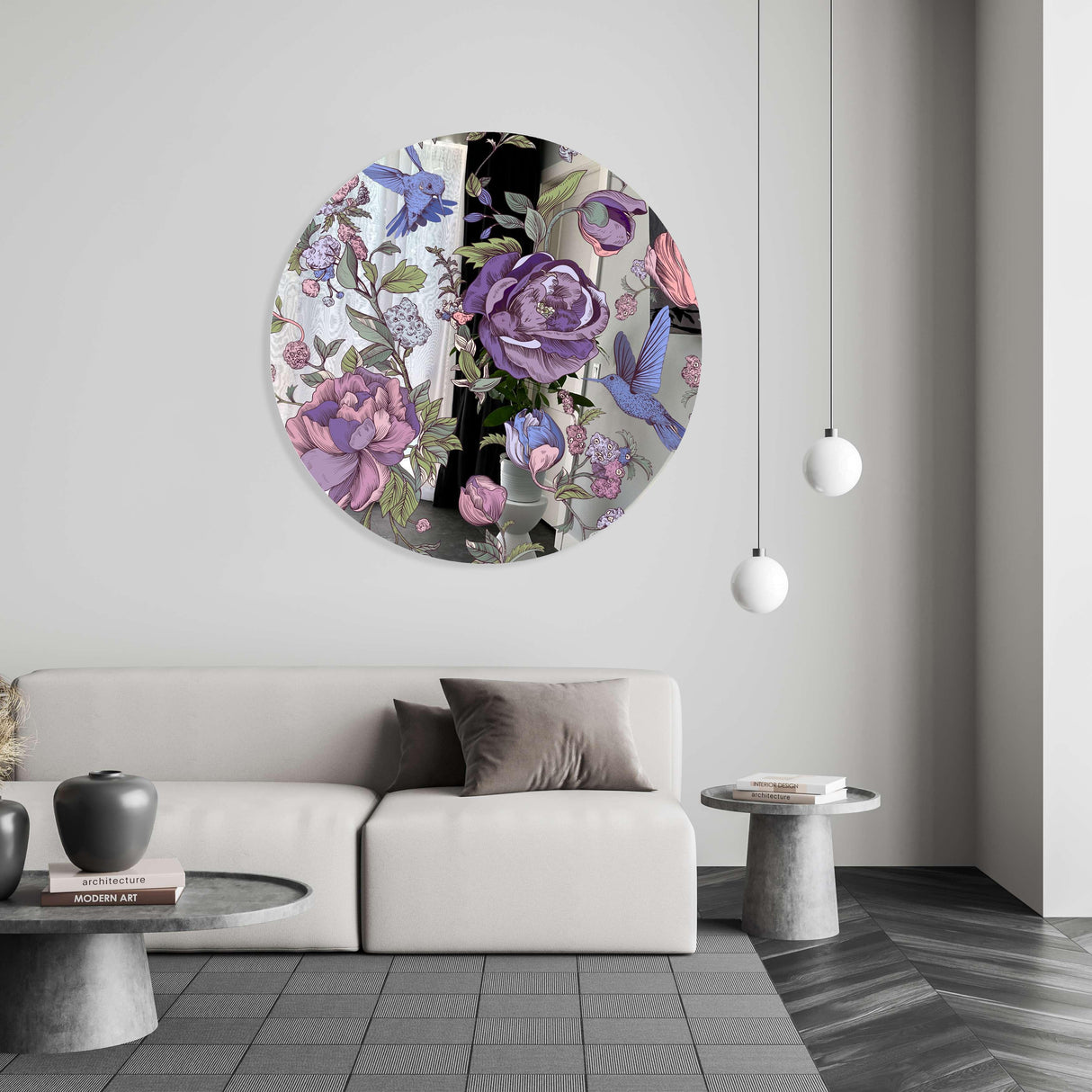Dark Flowers Mirrored Acrylic Circles Contemporary Home DǸcor Printed acrylic