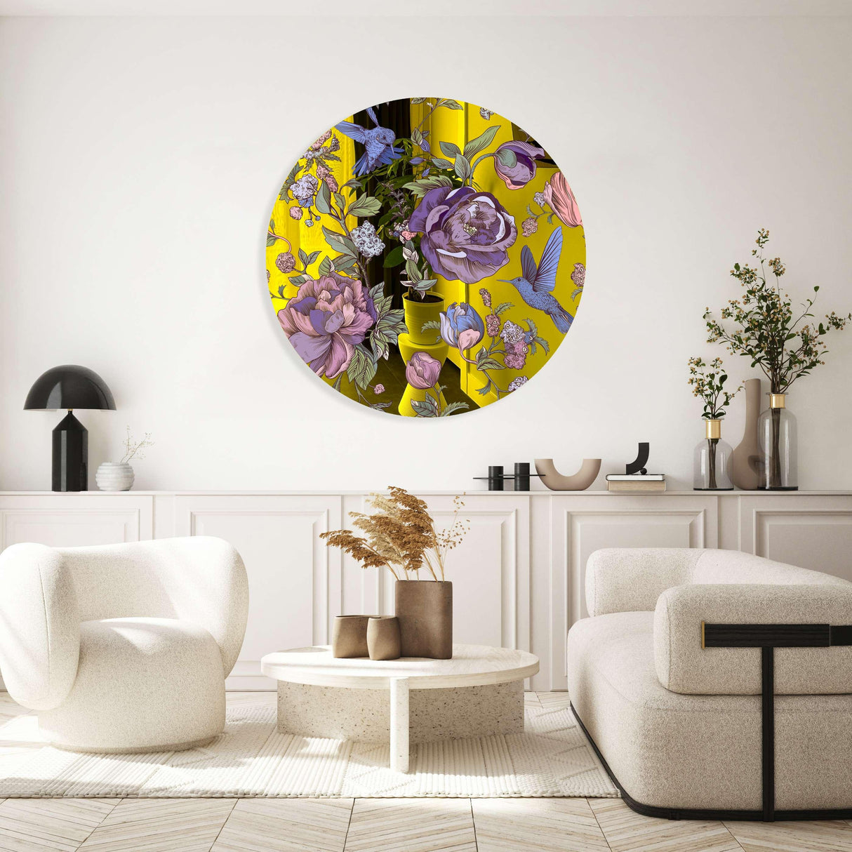 Dark Flowers Mirrored Acrylic Circles Contemporary Home DǸcor Printed acrylic