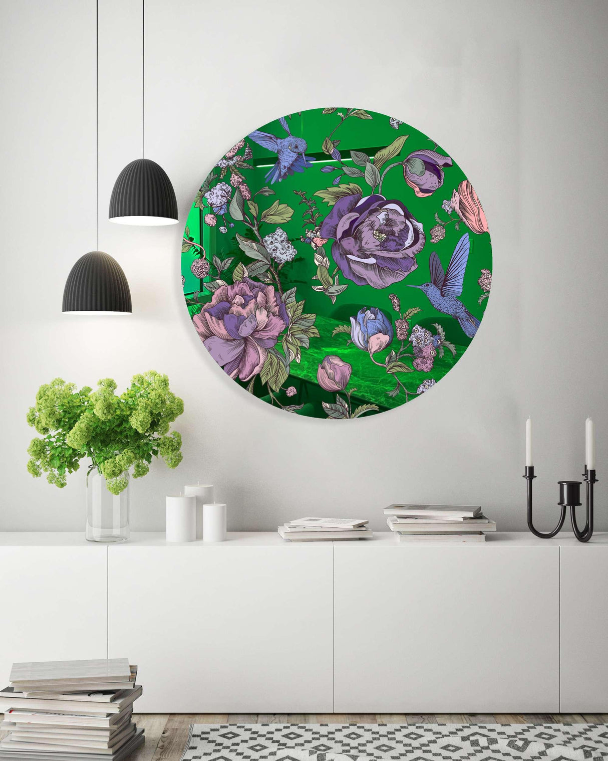 Dark Flowers Mirrored Acrylic Circles Contemporary Home DǸcor Printed acrylic
