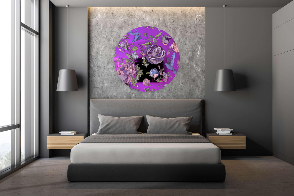 Dark Flowers Mirrored Acrylic Circles Contemporary Home DǸcor Printed acrylic