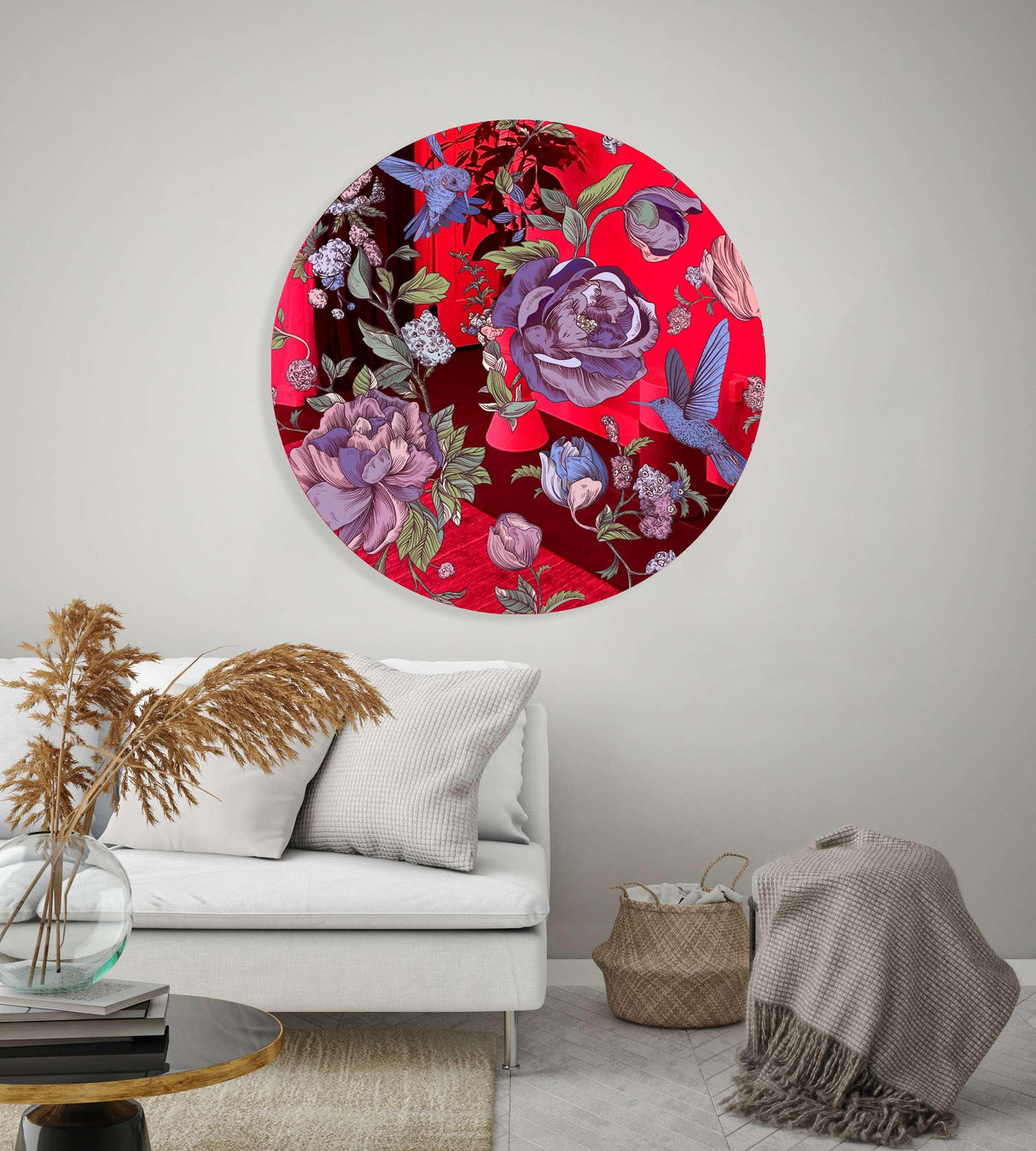 Dark Flowers Mirrored Acrylic Circles Contemporary Home DǸcor Printed acrylic