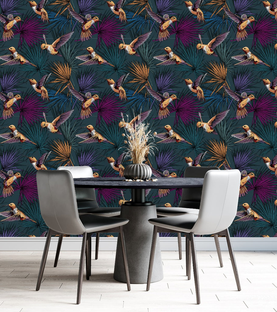 Hummingbird on Dark Wallpaper uniQstiQ Vintage
