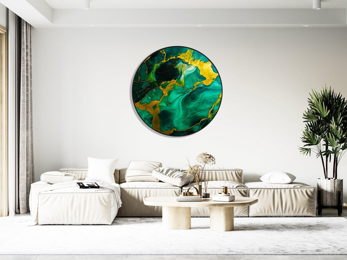 Emerald Green Marble Wall Decor LED Wall Art Home Decor Abstract Wall Decor Mid Century Modern 3D Wall Art Living Room Decor 3