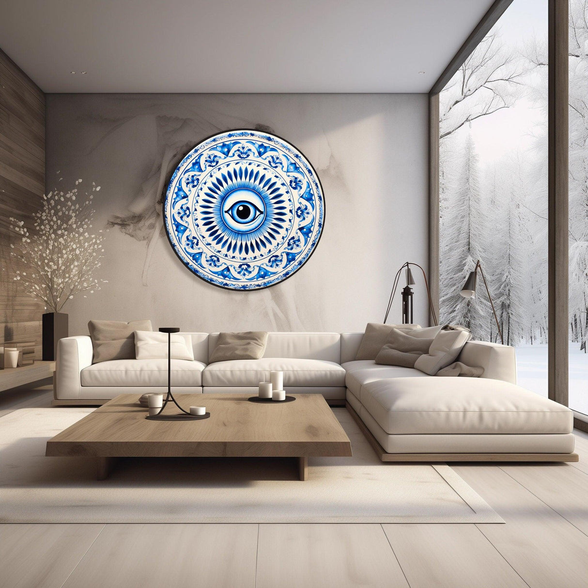 Evil Eye Wall Art LED Art Illuminated Round Display Artwork Blue Abstract Wall Decor Acrylic Wall Art Blue Mandala Art Christmas Gifts 1