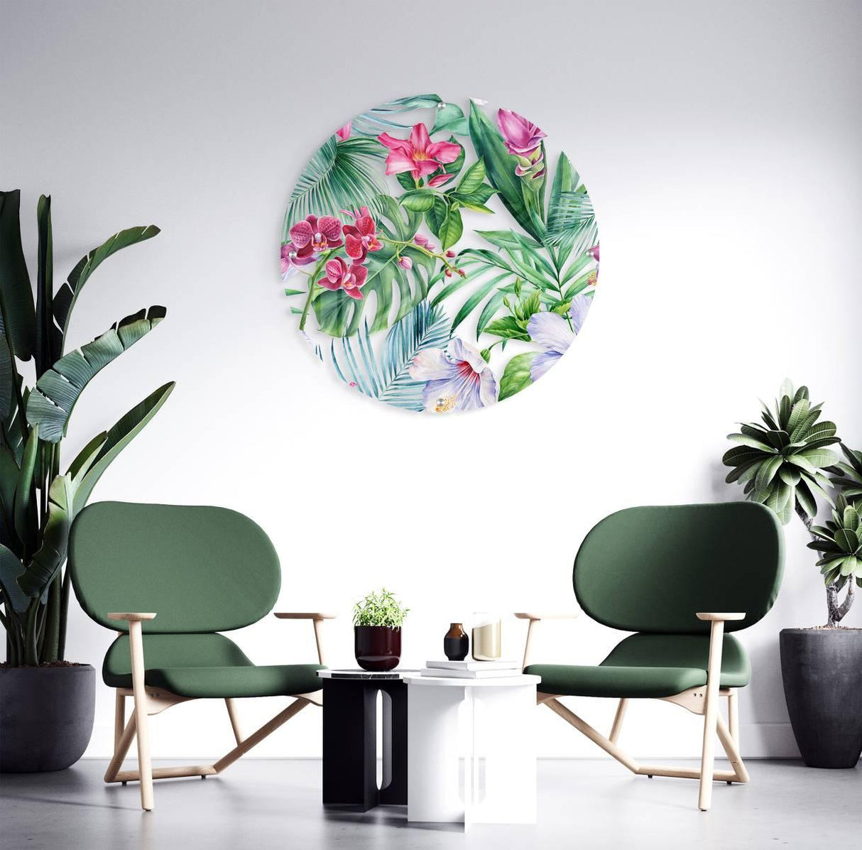 Exotic Flowers Printed Transparent Acrylic Circle - uniqstiq