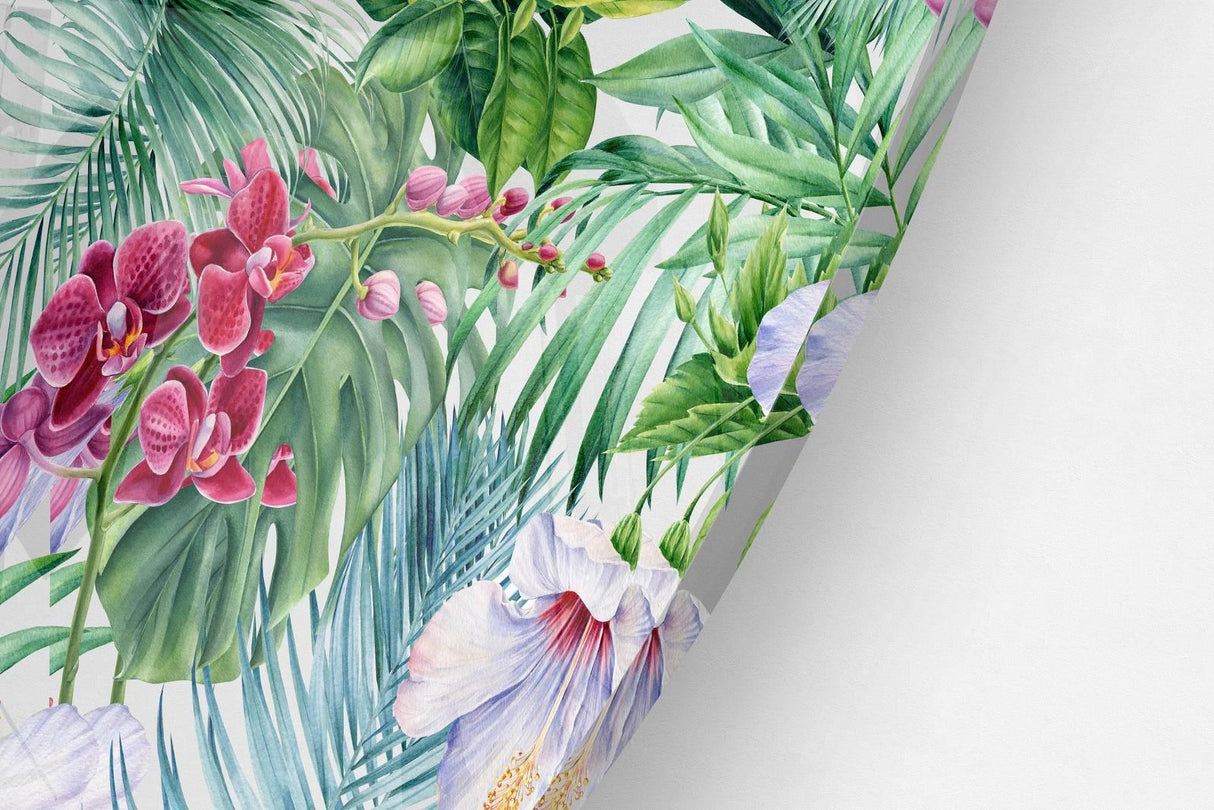 Exotic Flowers Printed Transparent Acrylic Circle - uniqstiq