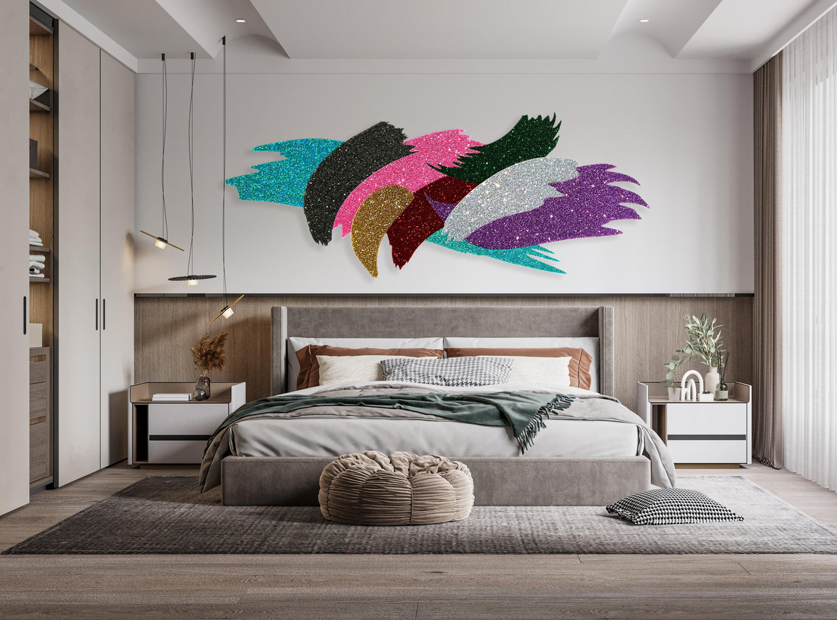 Extra Large Abstract Glitter Art Wall Sculpture Contemporary Art - uniqstiq