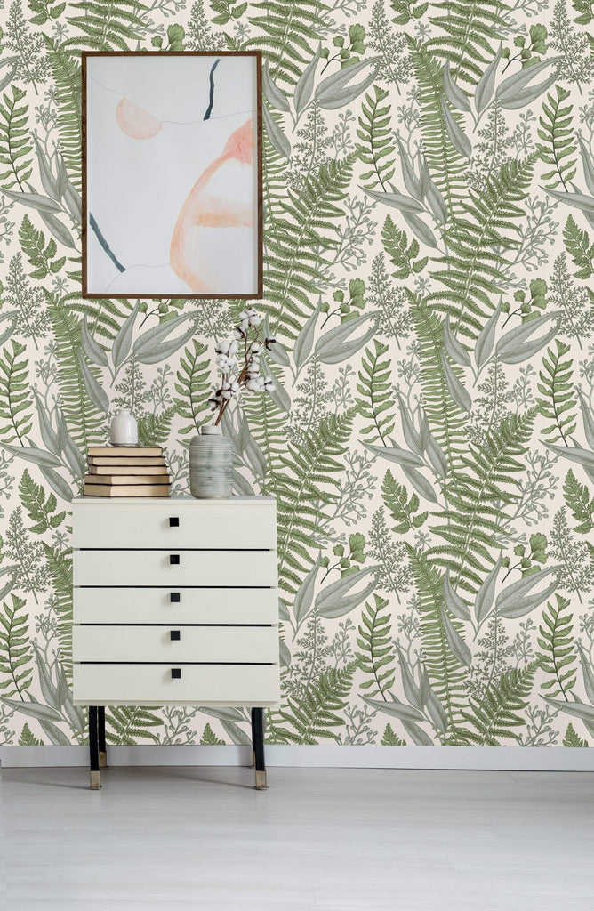 uniQstiQ Tropical Ferns Botanical Light Wallpaper Wallpaper