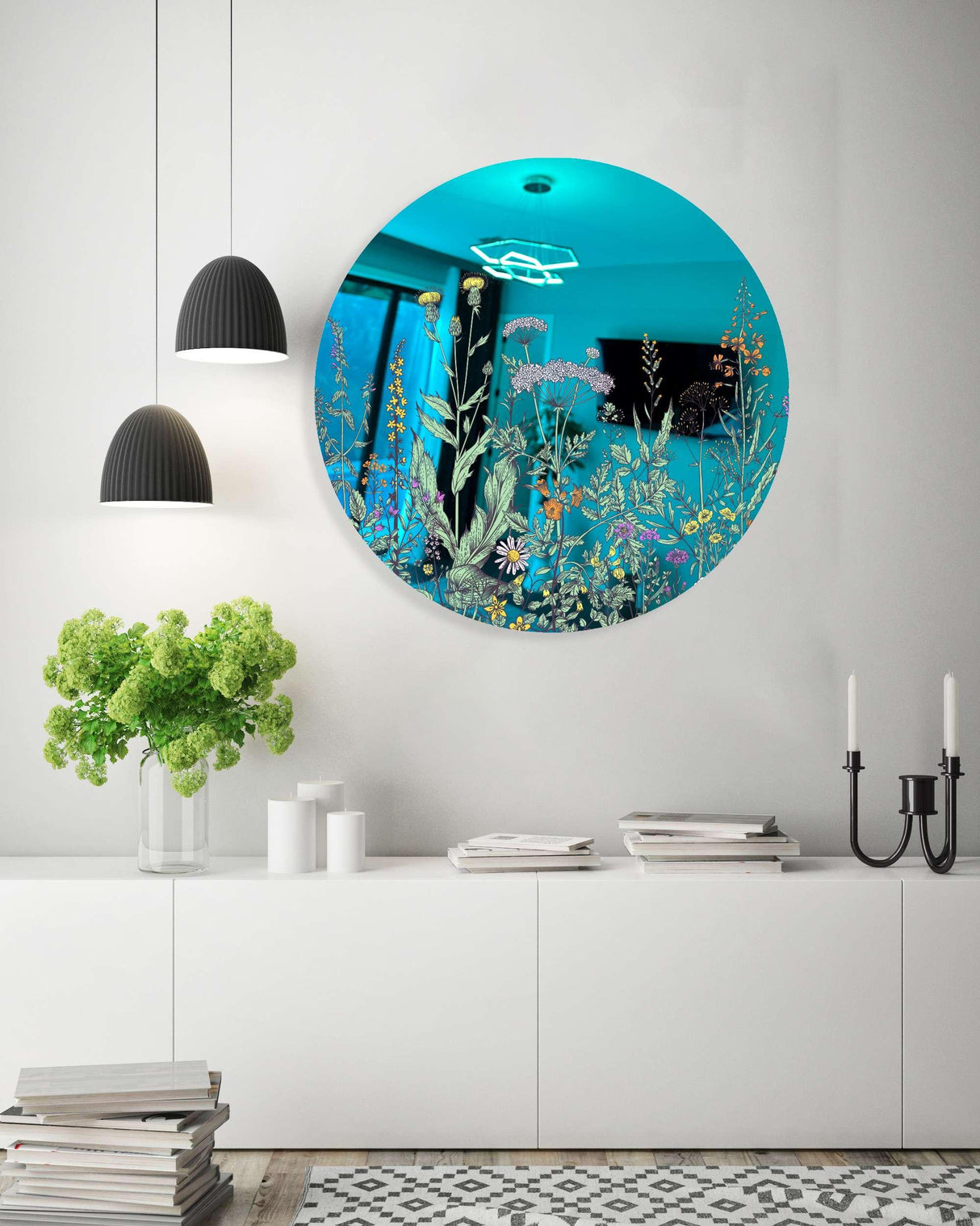 Field of Prairie Flowers Mirrored Acrylic Circles Contemporary Home DǸcor Printed acrylic