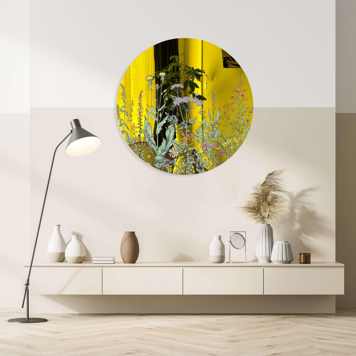 Field of Prairie Flowers Mirrored Acrylic Circles Contemporary Home DǸcor Printed acrylic