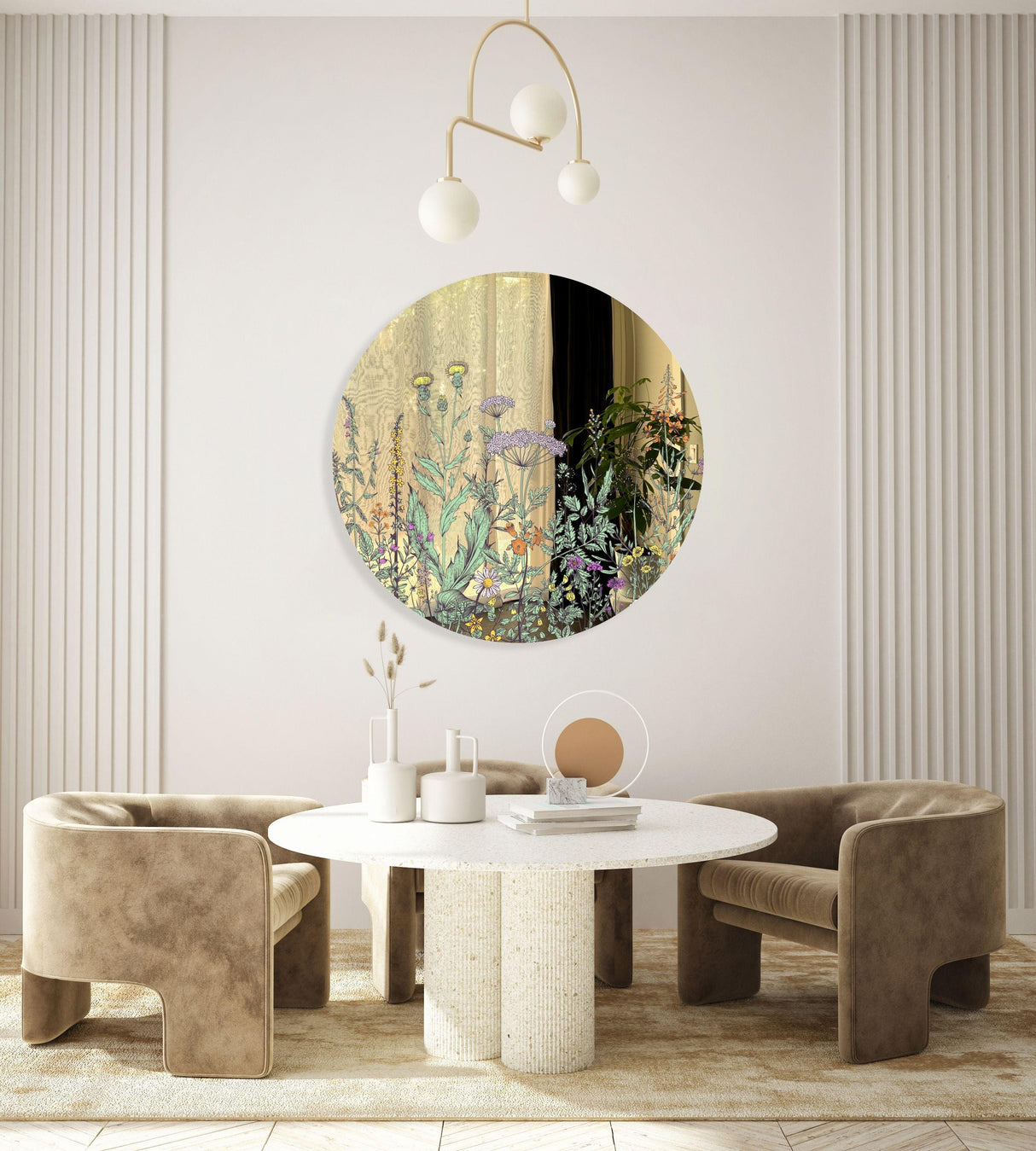 Field of Prairie Flowers Mirrored Acrylic Circles Contemporary Home DǸcor Printed acrylic