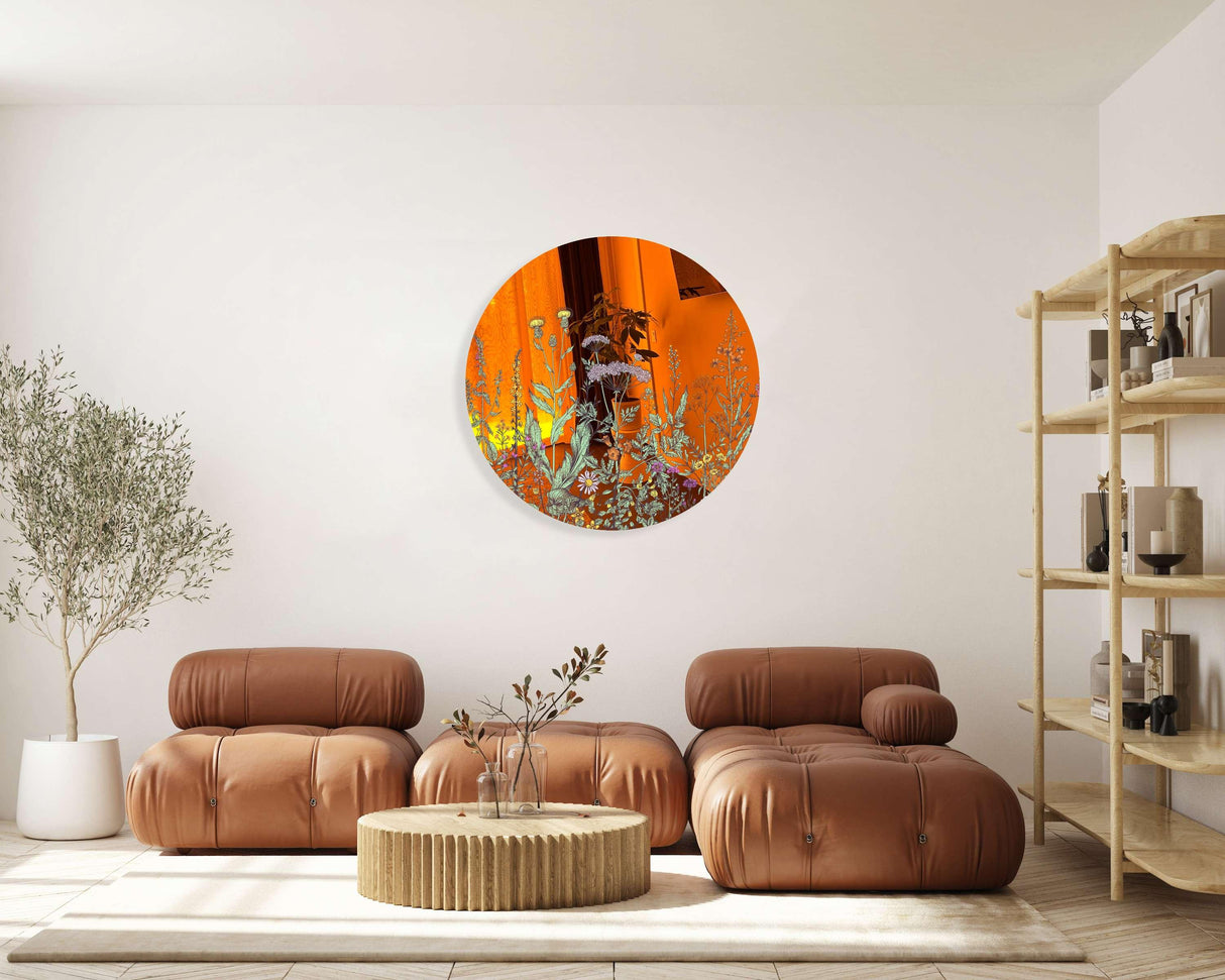 Field of Prairie Flowers Mirrored Acrylic Circles Contemporary Home DǸcor Printed acrylic