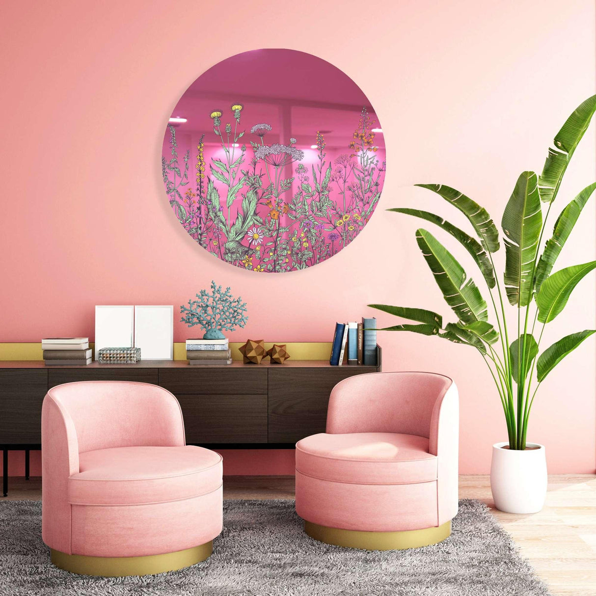 Field of Prairie Flowers Mirrored Acrylic Circles Contemporary Home DǸcor Printed acrylic
