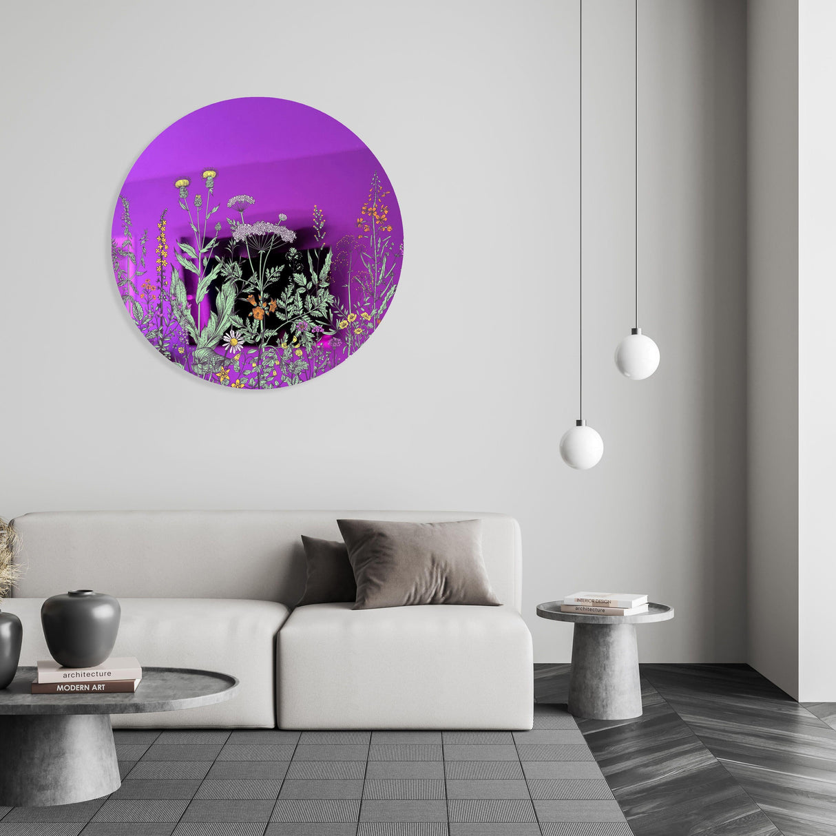 Field of Prairie Flowers Mirrored Acrylic Circles Contemporary Home DǸcor Printed acrylic