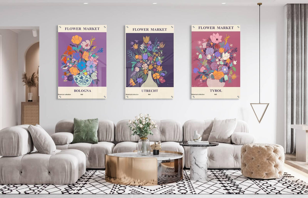 Floral Bouquet Pattern Set of 3 Prints Modern Wall Art Modern Artwork Image 1