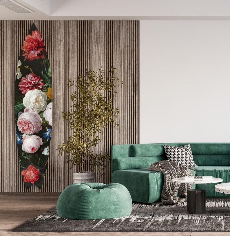 Floral Dark Acrylic Surfboard Wall Art Contemporary Home DǸcor Printed acrylic