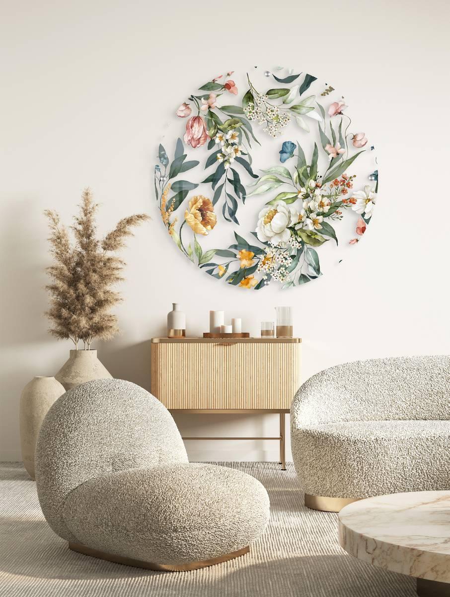 Floral Pattern Flowers Printed Transparent Acrylic Circle - uniqstiq