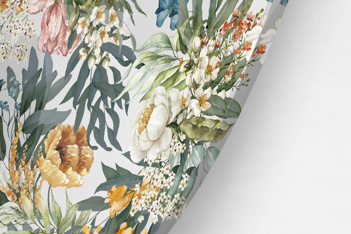 Floral Pattern Flowers Printed Transparent Acrylic Circle - uniqstiq