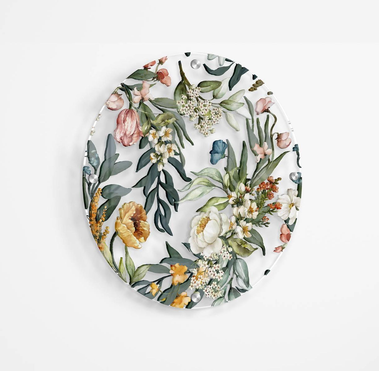 Floral Pattern Flowers Printed Transparent Acrylic Circle