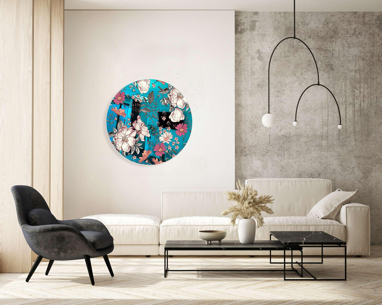 Floral Pattern Mirrored Acrylic Circles Contemporary Home DǸcor Printed acrylic