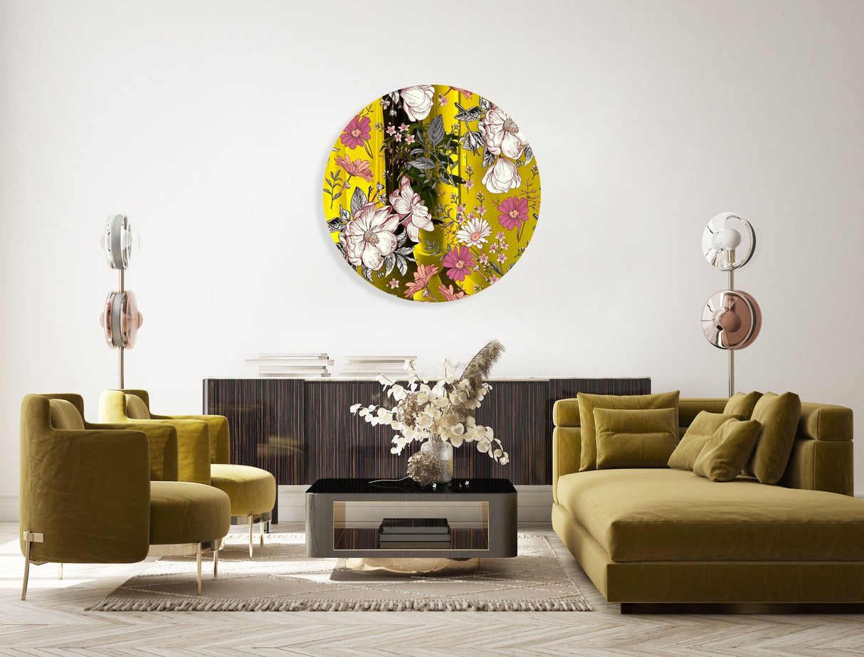 Floral Pattern Mirrored Acrylic Circles Contemporary Home DǸcor Printed acrylic