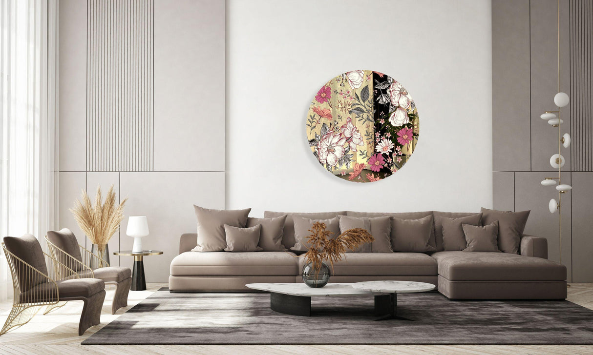 Floral Pattern Mirrored Acrylic Circles Contemporary Home DǸcor Printed acrylic