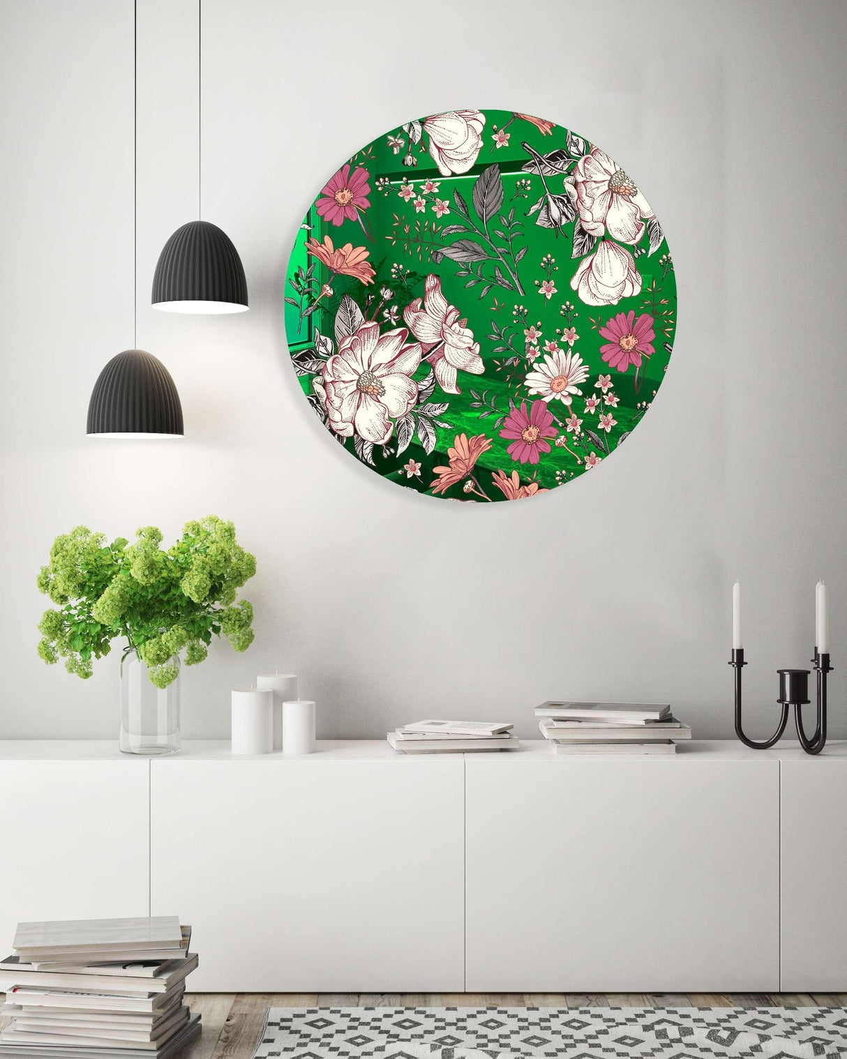 Floral Pattern Mirrored Acrylic Circles Contemporary Home DǸcor Printed acrylic