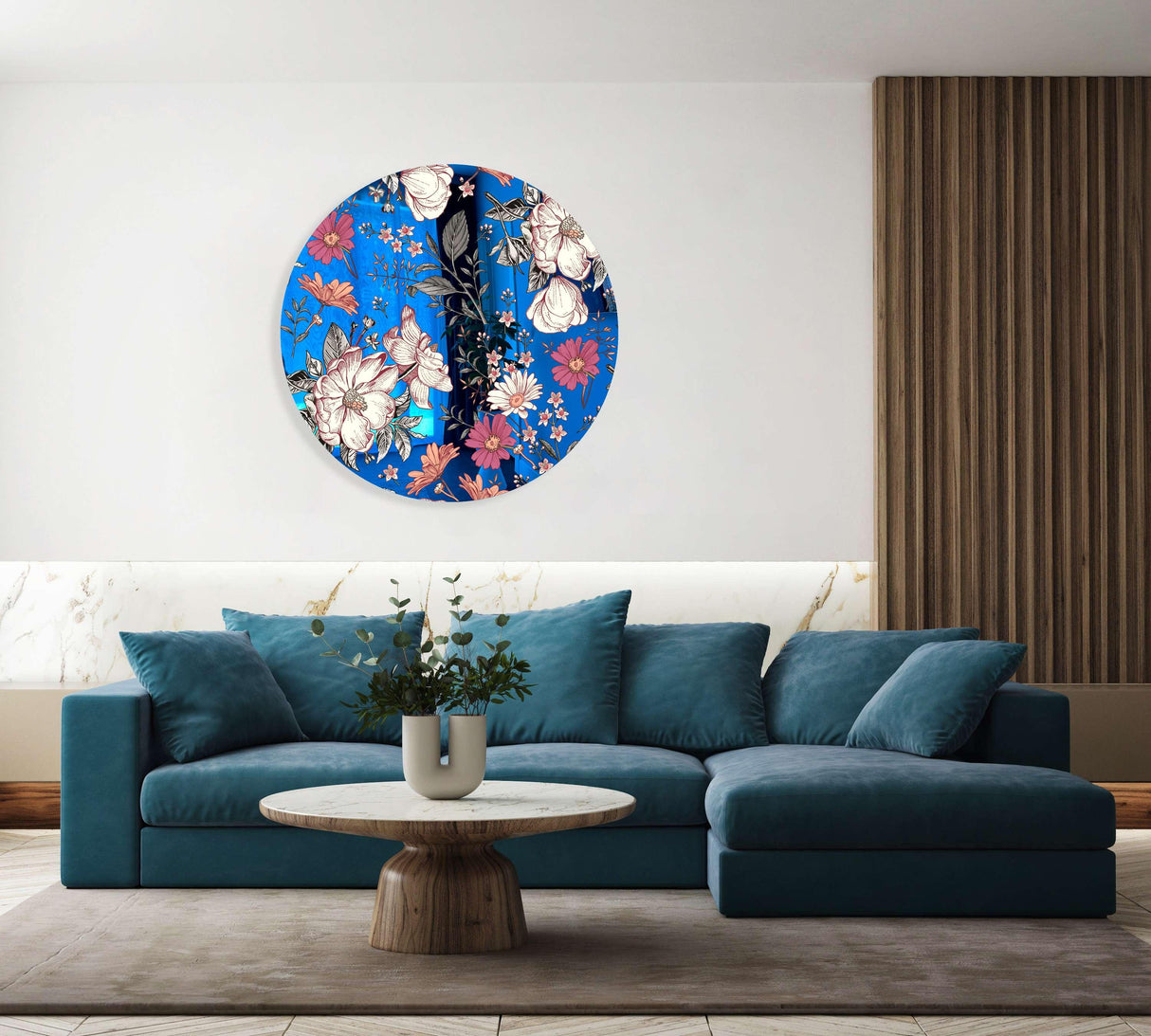 Floral Pattern Mirrored Acrylic Circles Contemporary Home DǸcor Printed acrylic