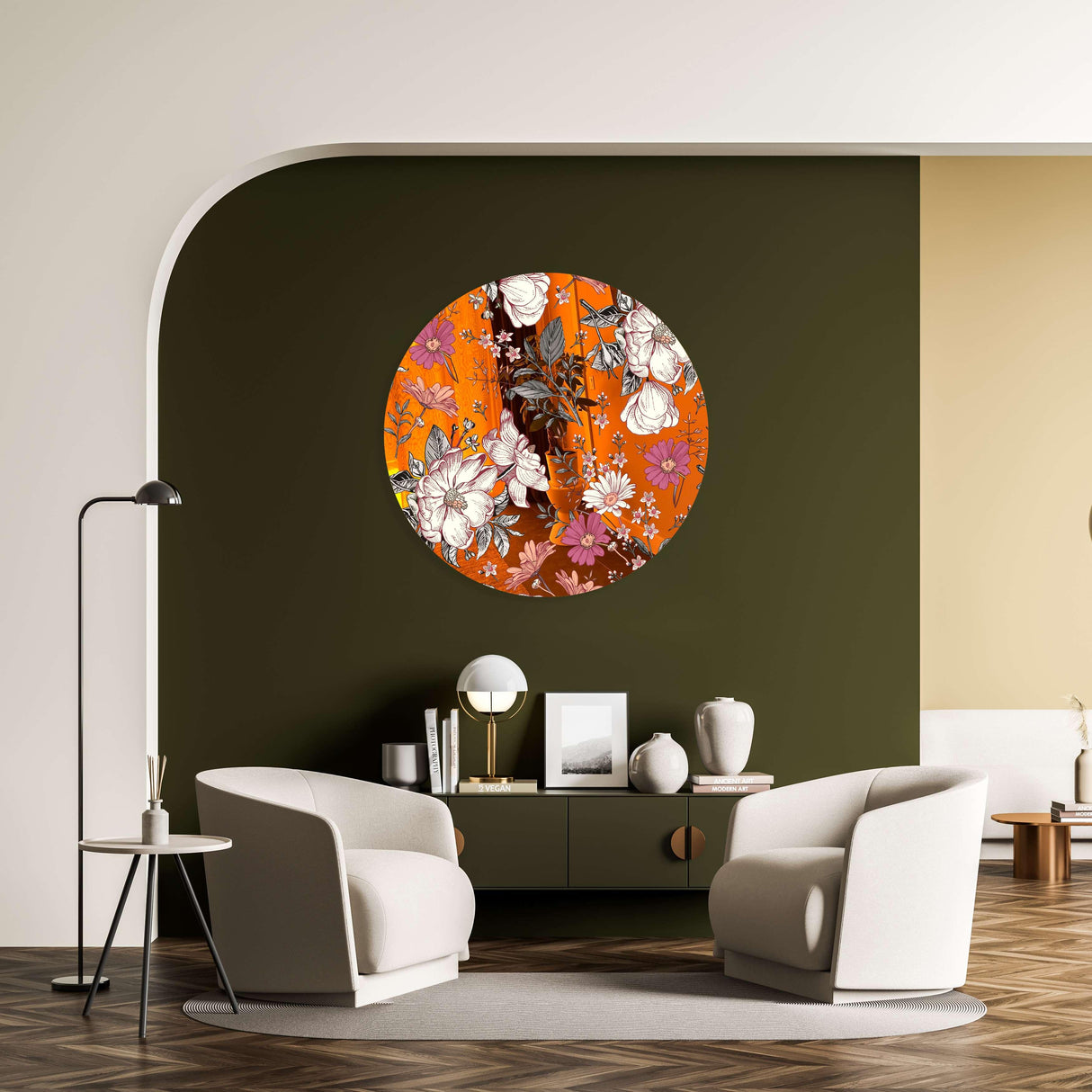 Floral Pattern Mirrored Acrylic Circles Contemporary Home DǸcor Printed acrylic