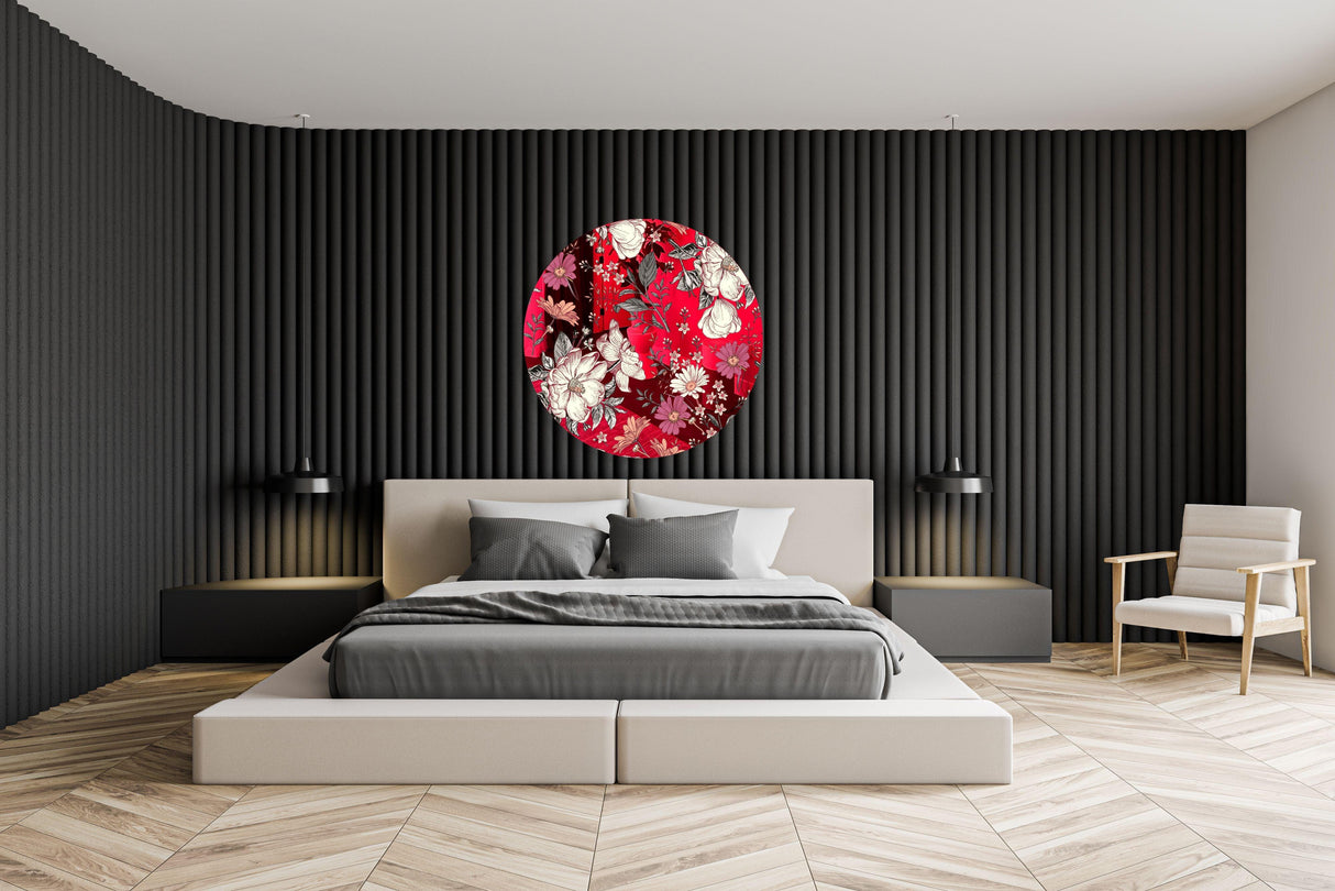 Floral Pattern Mirrored Acrylic Circles Contemporary Home DǸcor Printed acrylic