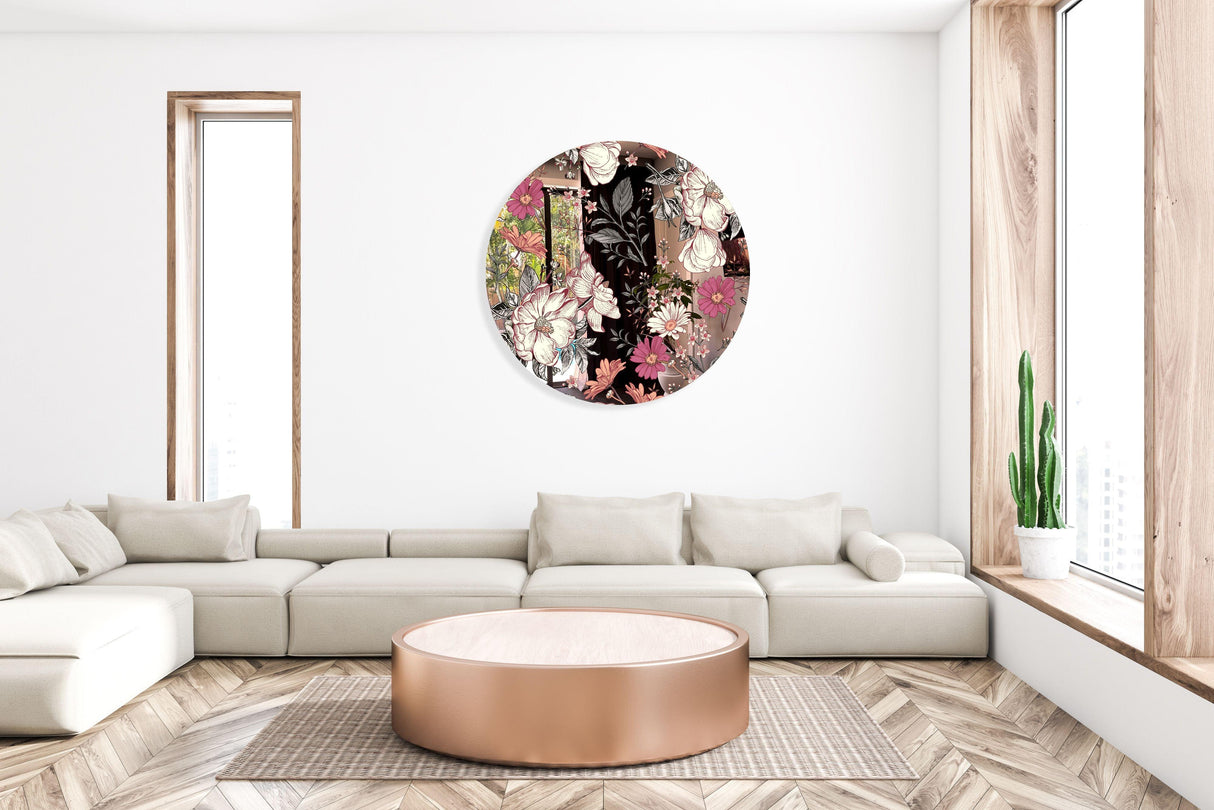 Floral Pattern Mirrored Acrylic Circles Contemporary Home DǸcor Printed acrylic