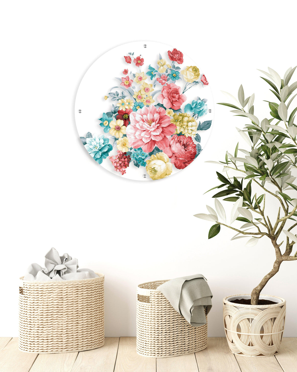Floral Pattern Printed Transparent Acrylic Circle - uniqstiq