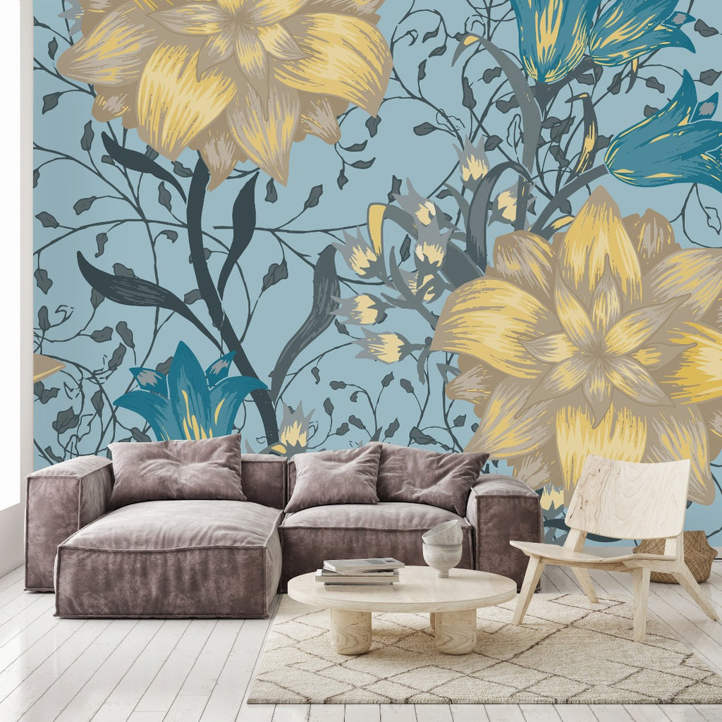 Blue Floral Wallpaper  uniQstiQ Murals