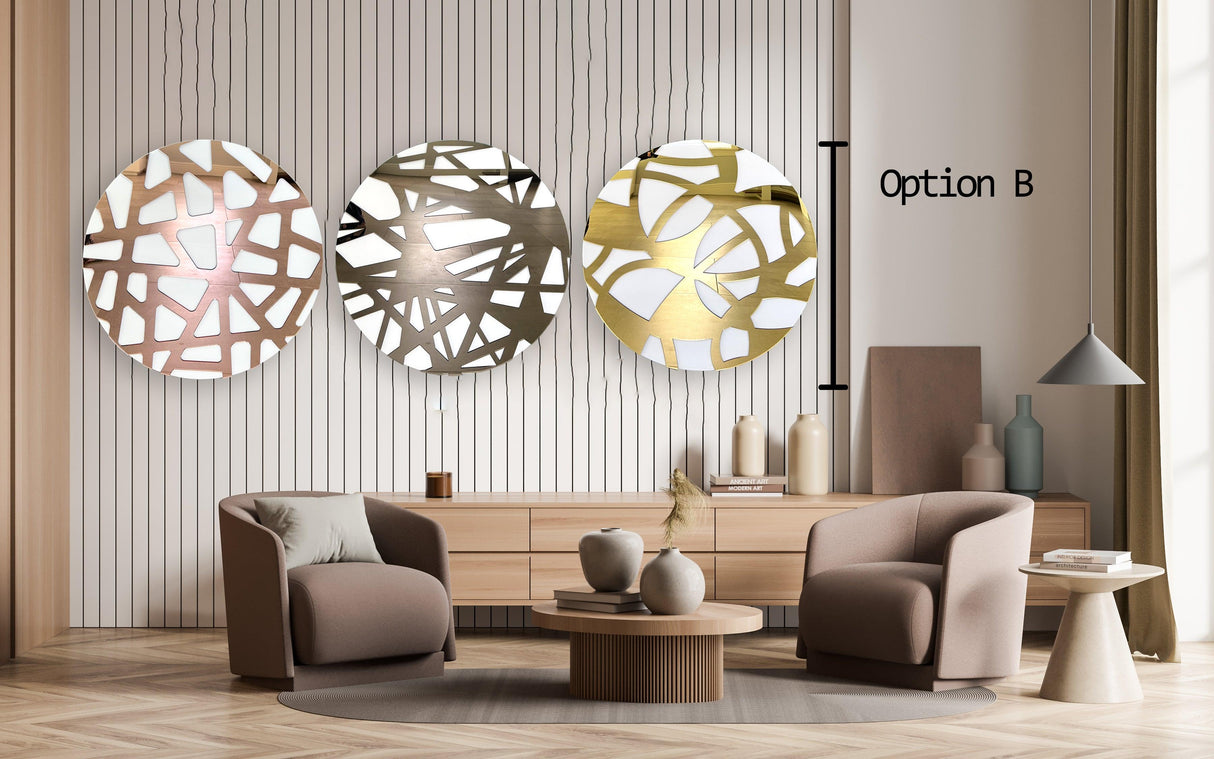 Geometric Circle / Set of 3/ Mirrored Acrylic Diamond / Wall Art / Made In USA/ Wall Decor /Modern Art/Abstract Wall Decor/Round Wall Decor - uniqstiq