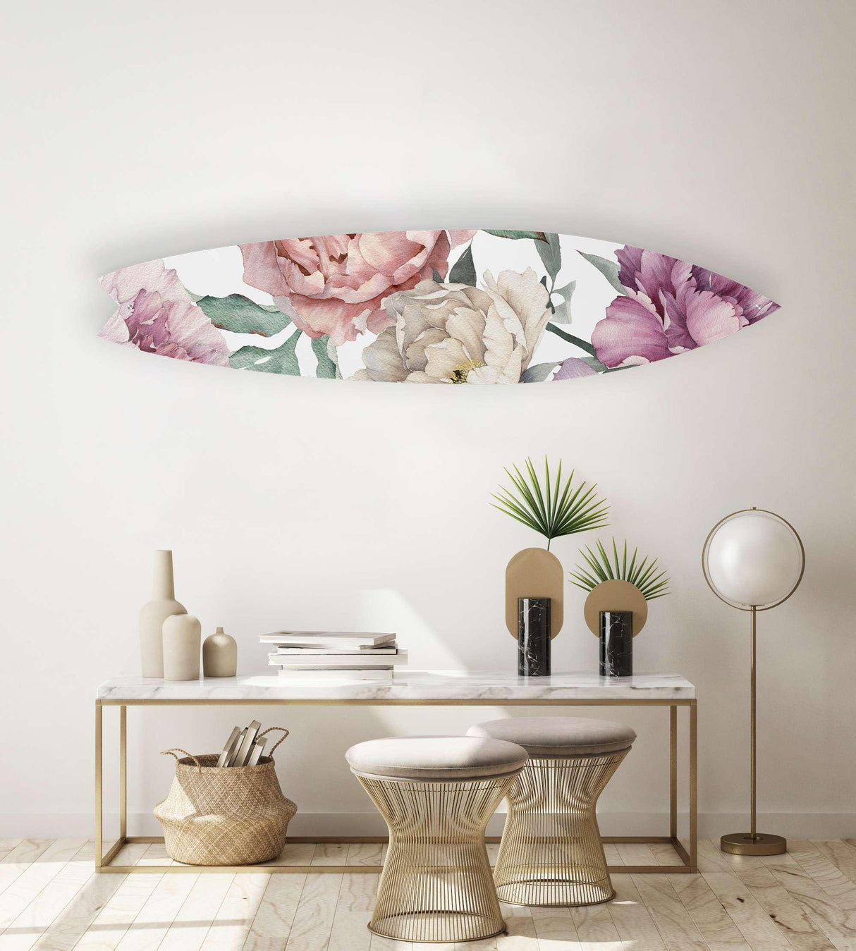 Giant Watercolor Peony Flowers Acrylic Surfboard Wall Art - uniqstiq