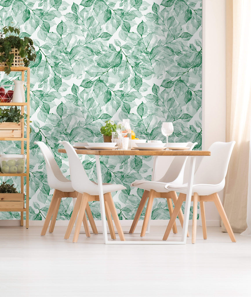 uniQstiQ Floral Green Watercolor Leaves Wallpaper Wallpaper