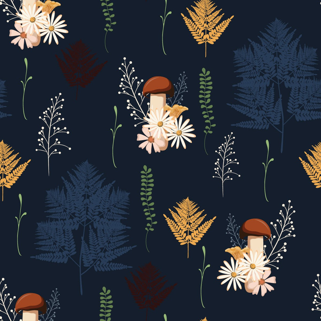 Dark Floral and Mushrooms Pattern Wallpaper uniQstiQ Floral