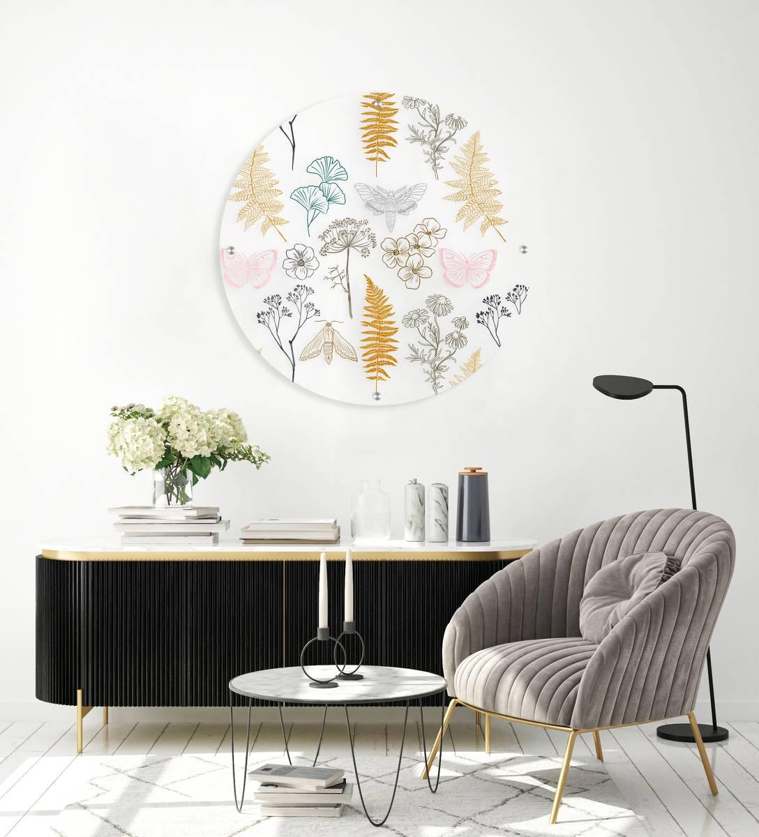 Herbs Pattern Printed Transparent Acrylic Circle - uniqstiq