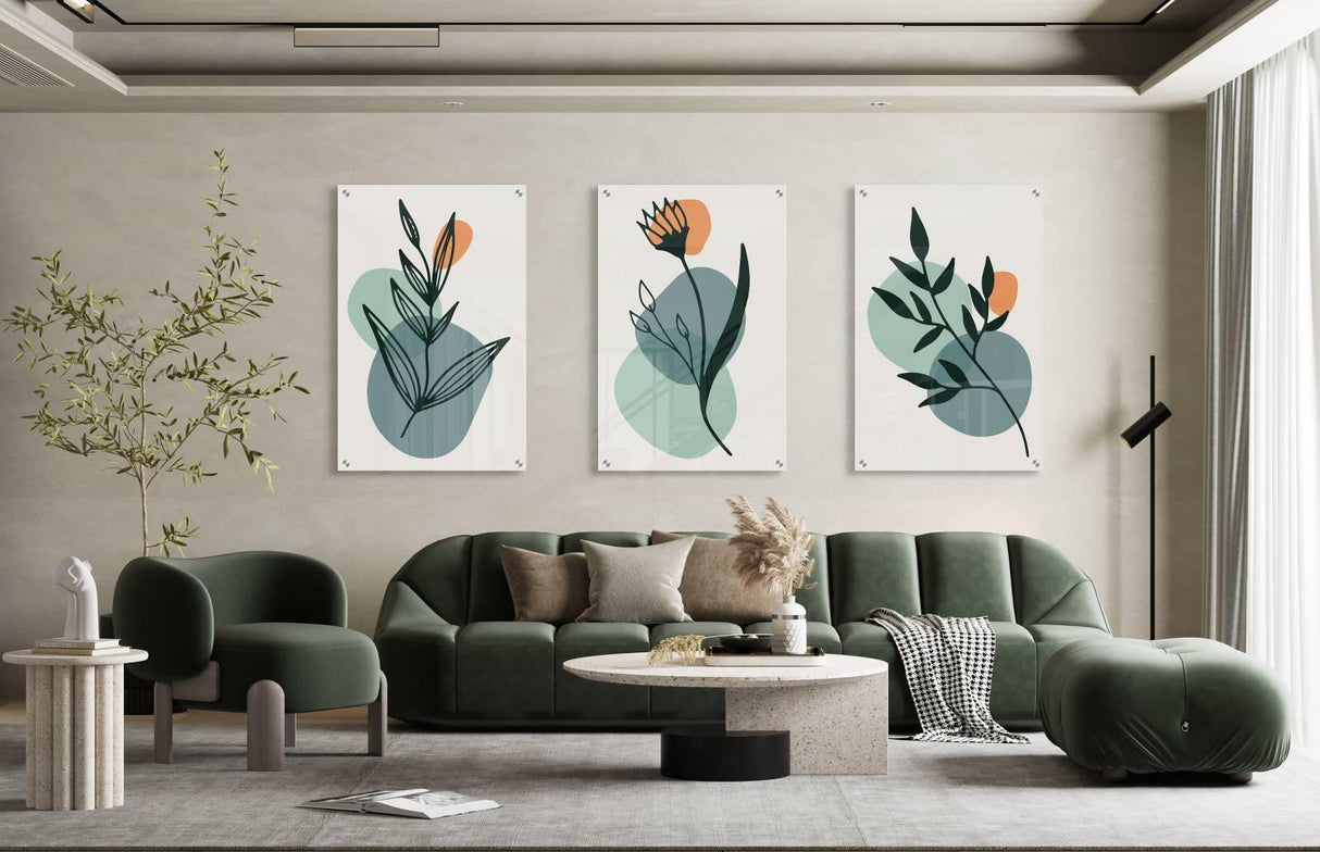 Herbs Pattern Set of 3 Prints Modern Wall Art Modern Artwork Image 1