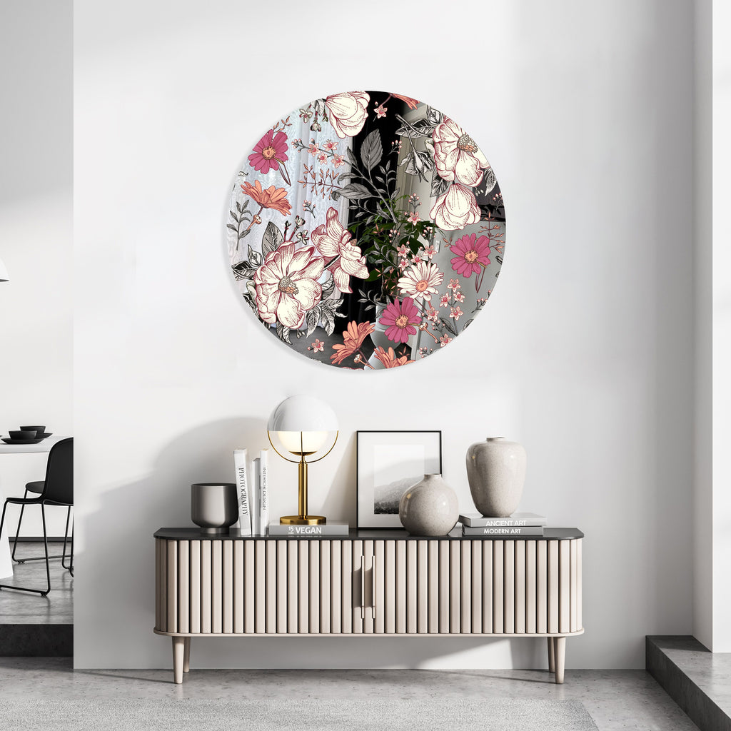Floral Pattern Mirrored Acrylic Circles Contemporary Home DǸcor Printed acrylic 
