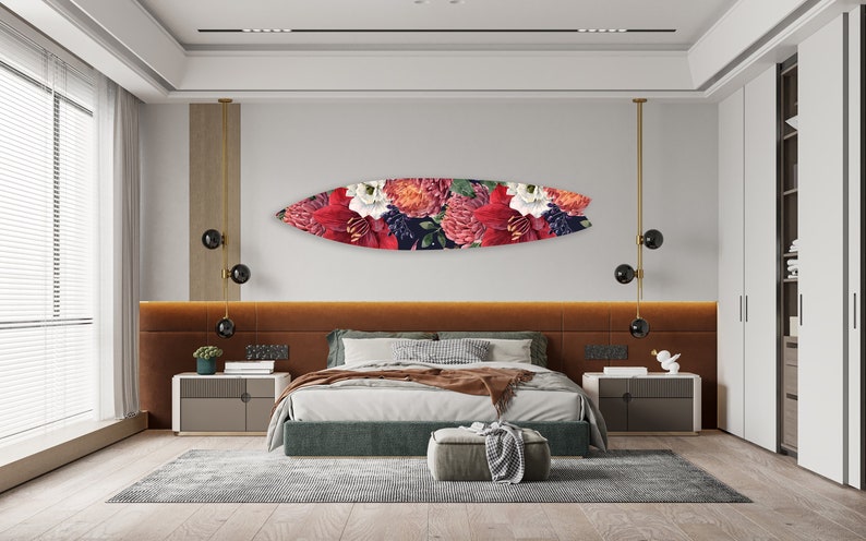 Light Floral Acrylic Surfboard Wall Art Contemporary Home DǸcor Printed acrylic 