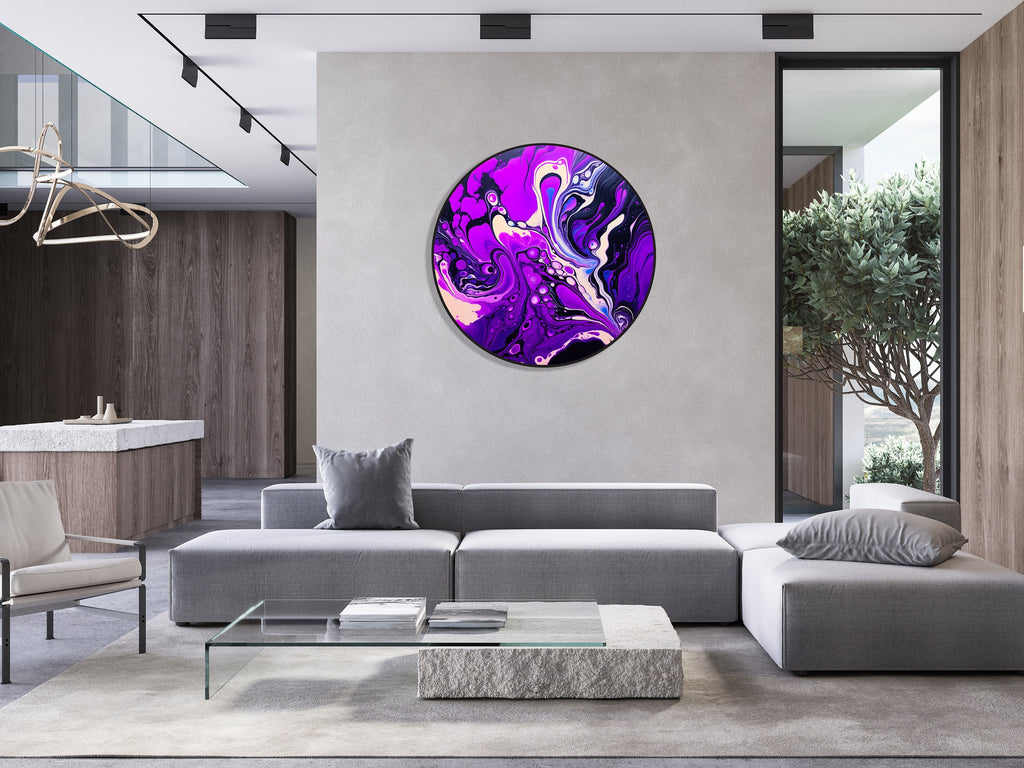 Purple Wall Decor LED Wall Art Illuminated Round Display Artwork Abstract Led Sign Mid Century Modern Art 3D Wall Art Fluid Art 3