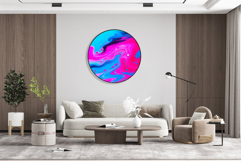 Extra Large Wall Art Illuminated Round Display Artwork Blue and Pink Abstract 3D Wall Decor Contemporary Art Lighted Wall Art Pop Art 3