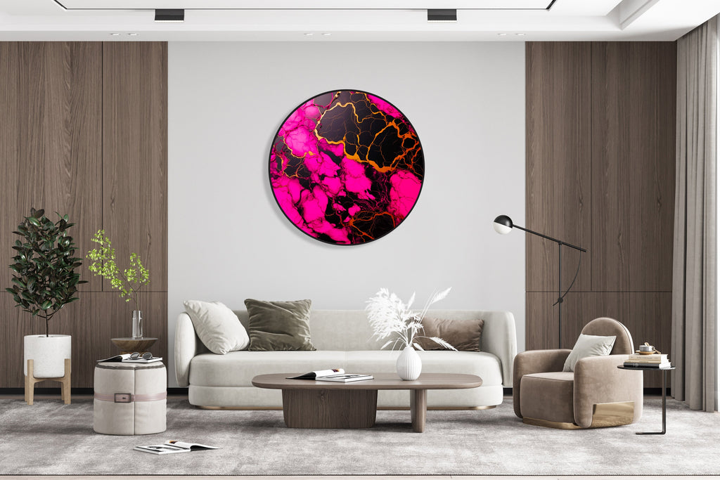 Pink and Black Marble Art Extra Large Wall Decor Illuminated Round Display Artwork Contemporary Art Modern Minimalist Pop Art 3