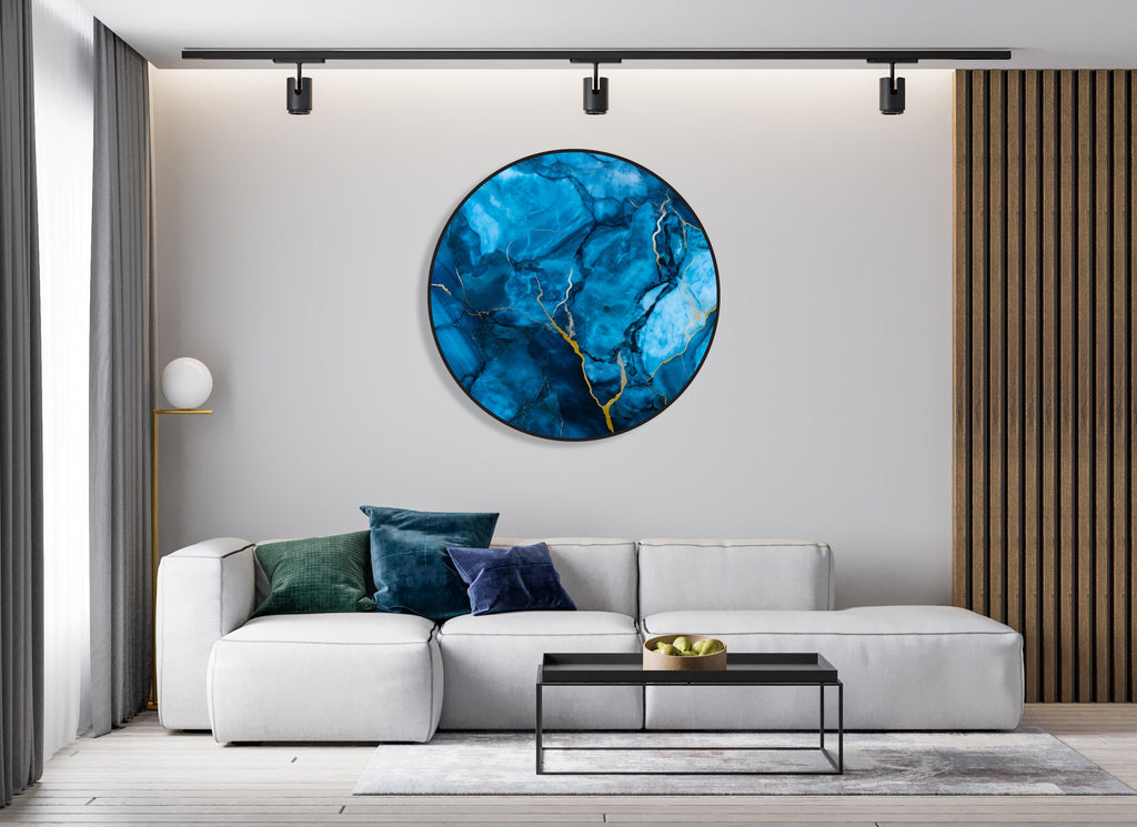 Blue Marble Extra Large Wall Art Illuminated Round Display Artwork Abstract Wall Decor Modern Minimalist Lighted Wall Art Fluid Art LED Art 3